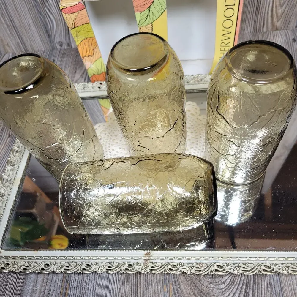 4 Vintage Anchor Hocking Sherwood Honey Gold Iced Tea Tumblers